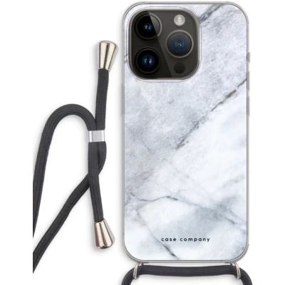 Afbeelding van Case Company® hoesje met Koord geschikt voor iPhone 14 Pro Witte marmer Telefoonhoesje Zwart Extra Bescherming aan alle Kanten en Over de Schermrand