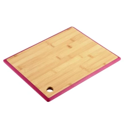 Afbeelding van Kesper Keuken voedsel bereiden snijplank 35 x 26 cm bamboe hout rode rand luxe versie