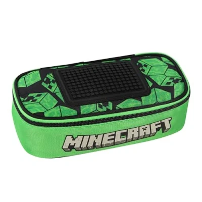 Afbeelding van Minecraft Officiële ovale schooltas, ideaal voor het opbergen van schrijfwaren, met binnenverdeler elastische lussen, ritssluiting en pixels om te personaliseren, 22 x