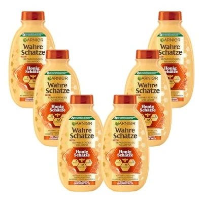 Afbeelding van Garnier Reparerende shampoo tegen broos haar, acaciahoning en bijenwas, voor meer glans zachtheid, echte schatten met honing, 6 x 250 ml