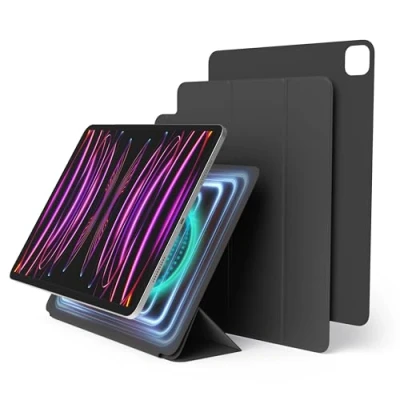 Afbeelding van Elago Magnetische foliohoes compatibel met iPad Pro 12,9 inch 6e, 5e en 4e generatie De achterplaat kan aan metalen materialen worden bevestigd, Apple Pencil etui (grijs