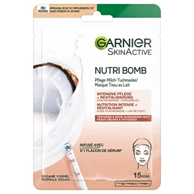 Image de GARNIER Skin Active Masque Visage Tissu Nutri Bomb Nutrition Intense &amp; Revitalisant Lait de Coco Acide Hyaluronique Vegan Cruelty Free Peaux Sèches Fatiguées x1