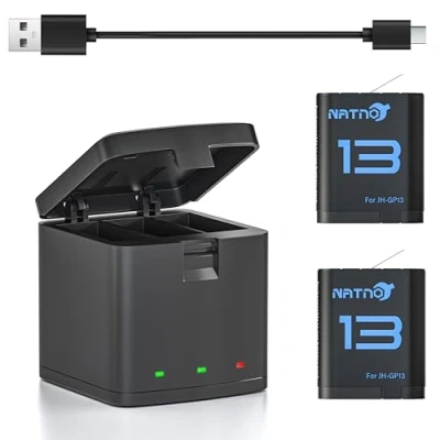 Afbeelding van Batterij voor GoPro Hero 13, 2 stuks 2000 mAh batterijen en 3 kanaals USB batterijlader, compatibel met 13 camera&#039;s