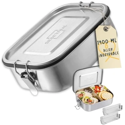 Afbeelding van Silberthal lunchbox van RVS met tussenschot plasticvrij 1400m