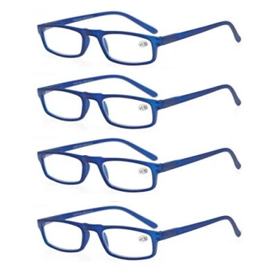Afbeelding van MODFANS 4 x leesbril, ultralicht frame, veerhanger, kwaliteit Comfort Vision voor mannen en vrouwen, Blauw