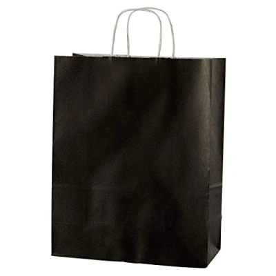 Afbeelding van Thepaperbagstore 50 boodschappentassen van hoogwaardig papier met gedraaide handgrepen, zwart, middelgroot, 250 x 110 310 mm