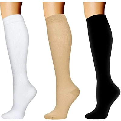 Afbeelding van xwanli 3 paar compressiesokken voor dames en heren, trombose, reissokken, wit, beige zwart