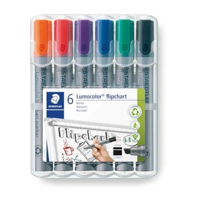 Afbeelding van Staedtler 356 B WP6 Flipchartmarker Lumocolor® flipchart marker 2 5 mm Zwart, Blauw, Rood, Groen, Oranje, Lila 6 stuk(s)