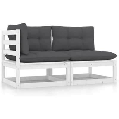 Afbeelding van 2 Delige Loungeset Met Kussens Massief Grenenhout Grijs 1 / Wit Middenbank + hoekbank