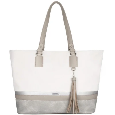 Afbeelding van David Jones Handtas voor dames, grote maat, A4 tas, capaciteit, kunstleer, zacht, waterdicht, brede draagtas, schouderriem, lange handgrepen, meisjes, school, werk, wit,, Wit., Chique,