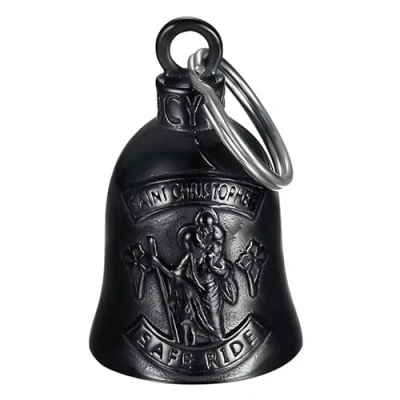 Afbeelding van Mocy Bell Motorbel Saint Christopher Safe Ride Guardian Gremlin roestvrij staal zwart