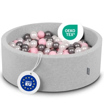 Afbeelding van KiddyMoon Schuim Ballenbak Voor Kinderen Met Ballen Ø 7 Cm Gemaakt In EU, Lichtgrijs:Parel Poeder Roze Zilver,90X30cm/300