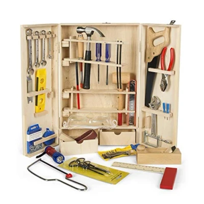 Afbeelding van Leomark Deluxe Houten gereedschapskoffer, gereedschapskist, schroevendraaier, bevat meer hout, compacte houtkast, gereedschap, doe het zelver, bladzaagkast, 50 delig, XL
