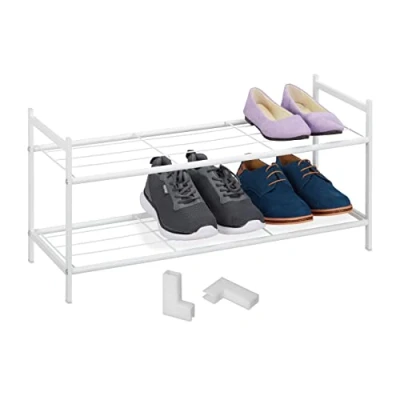 Afbeelding van Relaxdays schoenenrek van metaal, 2 niveaus, stapelbaar, HLP 33,5 x 70 26 cm, voor 6 paar, wit