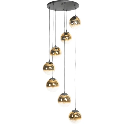 Afbeelding van QAZQA Art deco hanglamp zwart met goud glas 7 lichts pallon