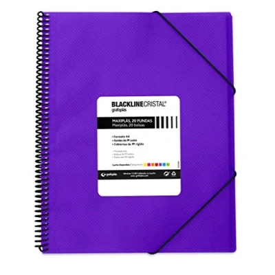 Afbeelding van Grafoplás 39832235 Spiraalmap met 20 hoesjes, A4, polypropyleen, gestreept, Maxiplas Blackline, kristal, violet