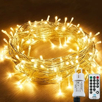Afbeelding van Lichtsnoer met 120 leds, stroomvoorziening, waterdicht, voor binnen en buiten, balkon, tuin, bruiloft, Kerstmis, feest