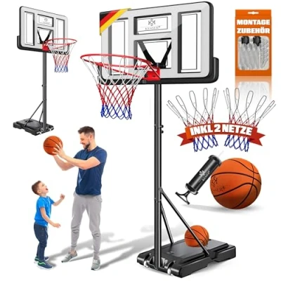 Afbeelding van KESSER® Basketbalset Basketbalring met Basketbalstandaard in Hoogte Verstelbaar 230cm 305cm Inclusief Basketbal + Pomp Basketbalpaal voor Buiten en Binnen Wit