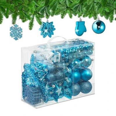 Afbeelding van Relaxdays kerstballen kerstboomballen kerstbooomversiering set van 100 onbreekbaar benzine