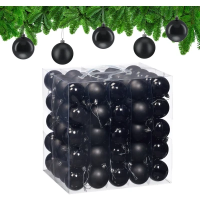 Afbeelding van Relaxdays Boule de Noël, lot Pratique 100, Plastique Robuste, pour décorer Le Sapin, diamètre : 6 cm, Noire