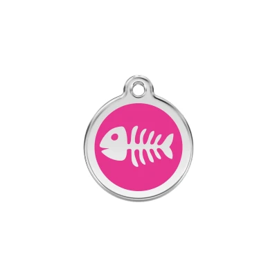 Afbeelding van Fish Skeletton Hot Pink roestvrijstalen hondenpenning small/klein dia. 2 cm RedDingo