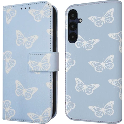 Afbeelding van iMoshion Hoesje Geschikt voor Samsung Galaxy A25 Met Pasjeshouder Design Bookcase smartphone Blauw / Blue Flowers