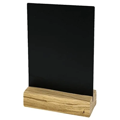 Afbeelding van HMF 46450 acryl schoolbord met houten voet T houder DIN A6 zwart