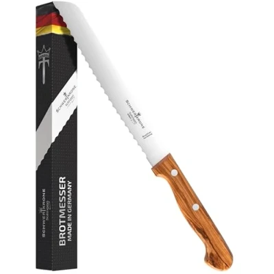 Afbeelding van Schwertkrone Premium Broodmes met Olijfhouten Handvat 20cm Roestvrijstaal Lemmet, Solingen Vervaardigd