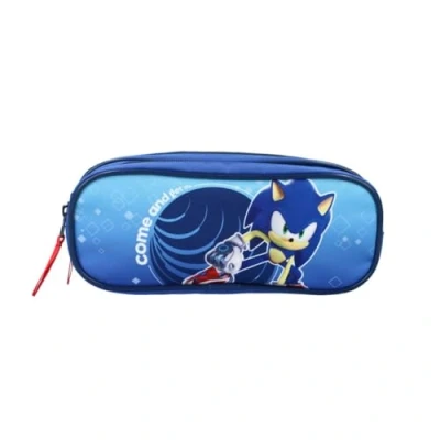 Afbeelding van mybagstory Sonic Prime pennenetui 22 x 9 8 cm etui voor jongens blauw dubbel vak met ritssluiting accessoires basisschool officieel Gaming Sega, design