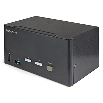 Image de StarTech.com Commutateur KVM DisplayPort 2 Ports pour 3 Moniteurs 4K 60Hz UHD HDR de Bureau DP 1.2 avec Hub USB 3.0 (5Gbps) et 4 2.0 HID audio TAA (SV231TDPU34K) écran clavier souris/audio x /