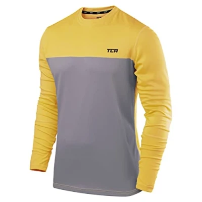 Afbeelding van TCA Mannen Element Lange Mouw Ronde Hals Hardloop Top Grijs/Geel, M