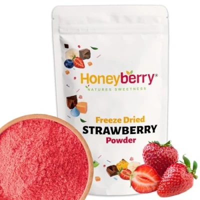 Image de Poudre de Fraise Lyophilisée 100g Fruits Lyophilisés en Déshydratée Déshydratés pour Pâtisserie, Smoothies, Desserts, Yaourts Naturelle, Sans Additifs
