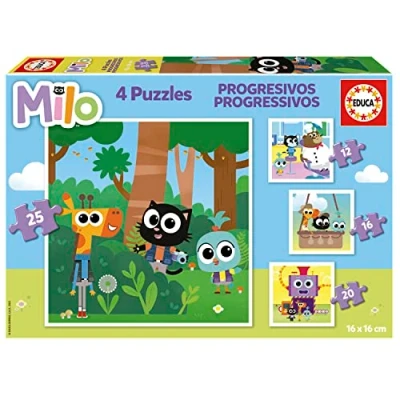 Afbeelding van Educa, Set van 4 progressieve kinderpuzzels 12 tot 25 stukjes, Milo, afmetingen 16 x cm, aanbevolen voor kinderen vanaf 3 jaar (19543)