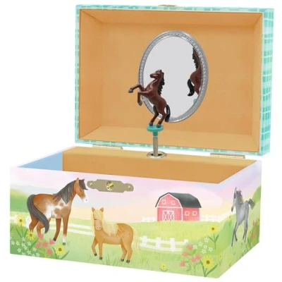 Afbeelding van Giggle &amp; Honey Juwelenkistje met muziek voor meisjes, paardenmuziekdoos kinderen spiegel, verjaardagscadeaus kleine 15,2 x 11,8 8,9 cm, 3 10 jaar