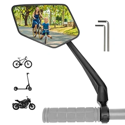 Afbeelding van fietsspiegel LINKS met extra groot spiegeloppervlak 360 verstelbare voor e bike &amp; scooter stuur achteruitkijkspiegel compatibel alle modellen accessoires