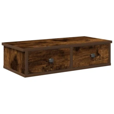 Afbeelding van Wandschap met lades 60x25x15 cm bewerkt hout gerookt eikenkleur