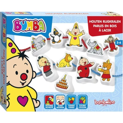 Afbeelding van Bumba houten speelgoed rijgkralen leer rijgen met de clown studio 100 Bambolino Toys
