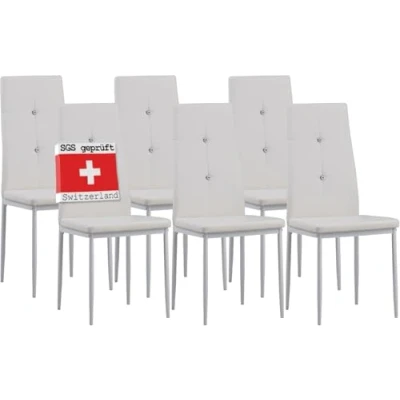 Afbeelding van Albatros Diamond Eetkamerstoelen, set van 6, kunstleer, met diamant bekleding, Wit