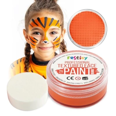 Image de Festicy Peinture pour Visage et Corps, Orange, 20g, éponge Certifié EN 71 3 &amp; Reach maquillage enfant fille Deguisement visage,