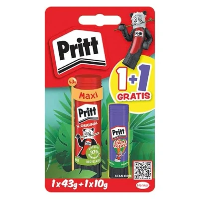 Afbeelding van Pritt 9H PBTS1 Design lijmstift, veilige en kindvriendelijke lijm voor kunst knutselen, sterke school, 1 x 43 g origineel 10 g, kleurrijk