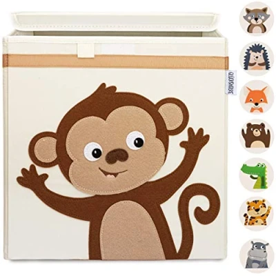 Afbeelding van GLÜCKSWOLKE Opbergdoos 15 Motieven I Speelgoedkist met Deksel Organisatordozen voor Kinderkamer Kubus Unit (33x33x33) Kallax Plank in Speelkamer Kinderen Canvas Jungle Animal Safari Aap