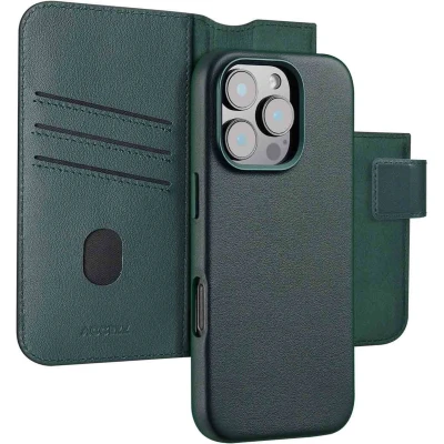 Afbeelding van Accezz Hoesje geschikt voor iPhone 16 Pro Leather Bookcase 2 in 1 MagSafe Cedar Green