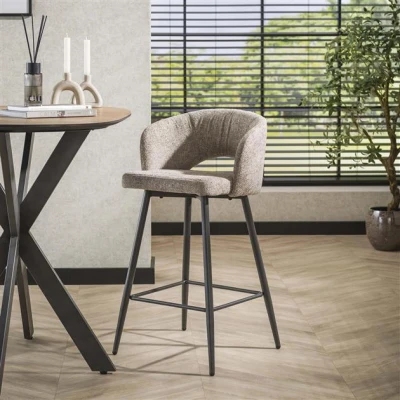 Afbeelding van Hoyz Collection Barstoel Boucle Salon Tissee Cargo Zandkleur Set van 2