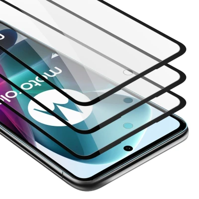 Afbeelding van Cadorabo 3x Screenprotector geschikt voor Motorola MOTO G200 5G Volledig scherm pantserfolie Beschermfolie in TRANSPARANT met ZWART Getemperd (Tempered) Display beschermend glas 9H hardheid 3D Touch