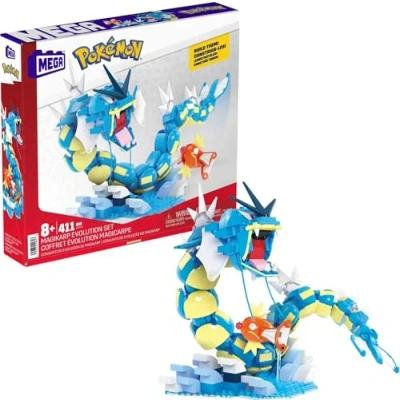 Image de MEGA Pokémon Coffret Jouet Construction Évolution Magicarpe 411 Pièces avec Figurine Articulée, Léviator Articulé À Construire, 50 Cm, Collectionner, Enfant, A Partir De 8 Ans, HNT95