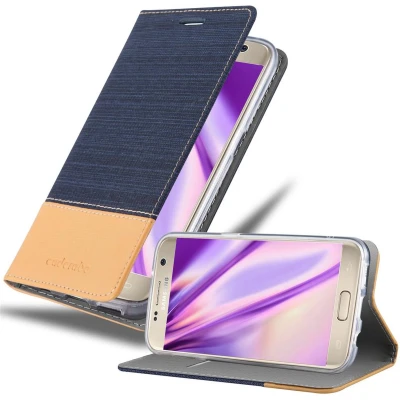 Afbeelding van Cadorabo Hoesje geschikt voor Samsung Galaxy S7 in DONKERBLAUW BRUIN Beschermhoes met magnetische sluiting, standfunctie en kaartvakje Book Case Cover Etui
