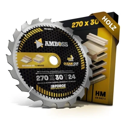 Afbeelding van AMBOSS WERKZEUGE® HM cirkelzaagblad 270 x 30 mm Z24 wisseltanden voor hout zaagblad geschikt Scheppach Forsa 3.0. Precisa 4.0 Makita HS0600. 5103R DeWalt DWS777 enz.