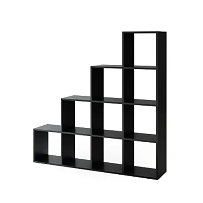 Afbeelding van Vicco Trappenrek, 10 vakken, ruimteverdeler, traprek, boekenkast, archiefrek, staand rek (zwart mat)