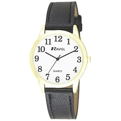 Afbeelding van Ravel uniseks kwarts polshorloge, modern en minimalistisch, Zwart/Goud, 36 mm behuizing, riem, Unisex 36mm case, Riem