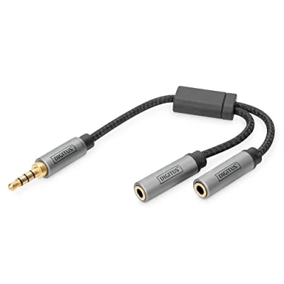 Image de DIGITUS Répartiteur audio mini jack 4 pôles prise pour réceptacle 20 cm double blindage noir